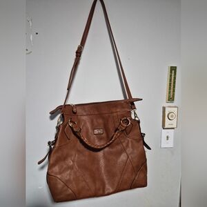 Nine West Brown Faux Leather Double Handle Shoulder Bag Handbag Purse